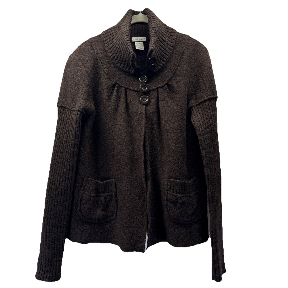Mythology Cardigan S Brown Boiled Wool Pockets Ribbed Feminine‎ Pleated Buttons